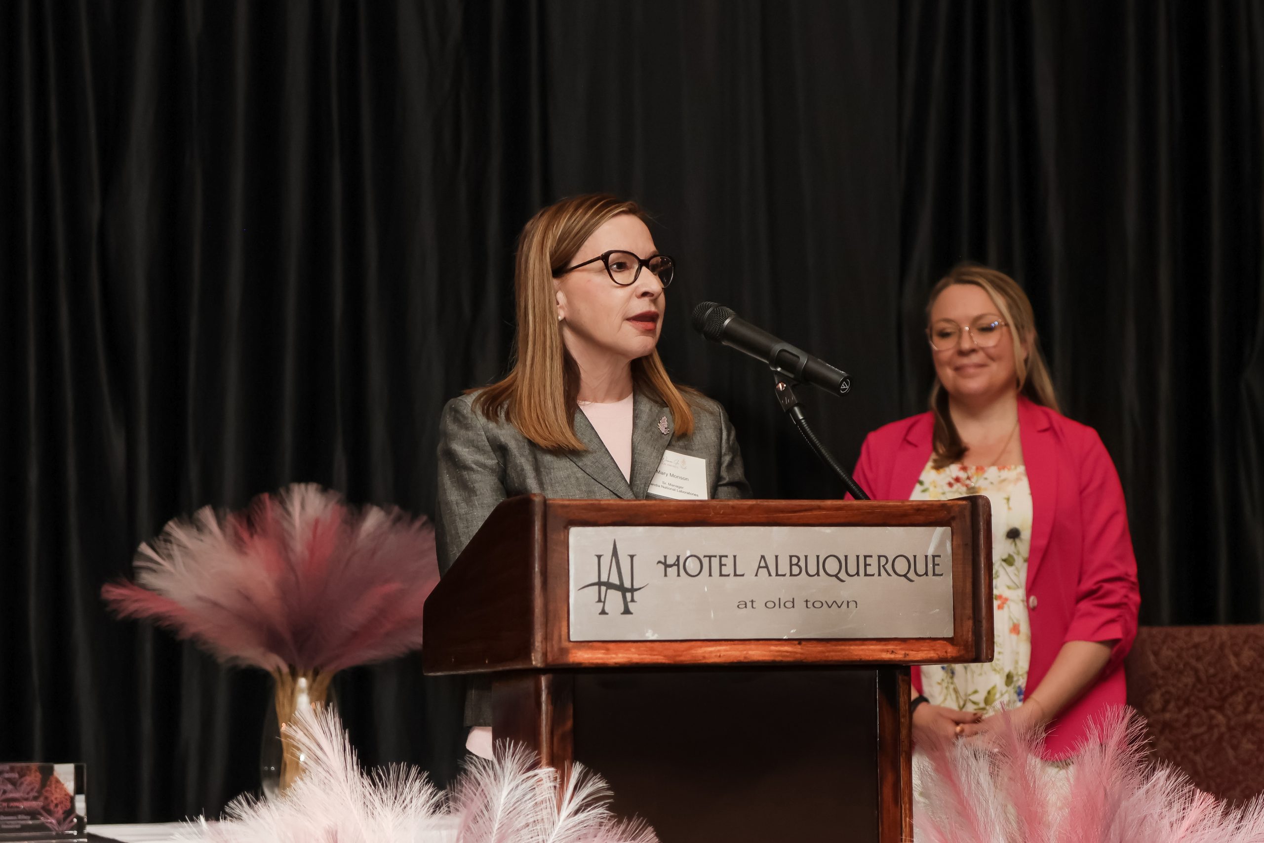 Mary Monson, senior manager of Technology Partnerships and Business Development at Sandia National Laboratories, accepts an award from the New Mexico Technology Council on March 13 for her immense impact on tech transfer at Sandia. (Photo by DeAnna Vincent)