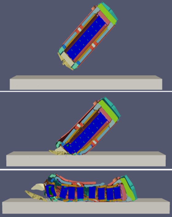 <em>Multi-mission radioisotope thermoelectric generator (MMRTG) 45° Impact at 100 m/s (terminal velocity is 60 m/s). No radioactive material release. </em>
