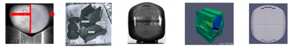Various comparisons between experimental and analytical results from impact tests.
