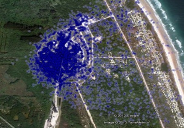 Potential release locations from numerous LASEP launch simulations
