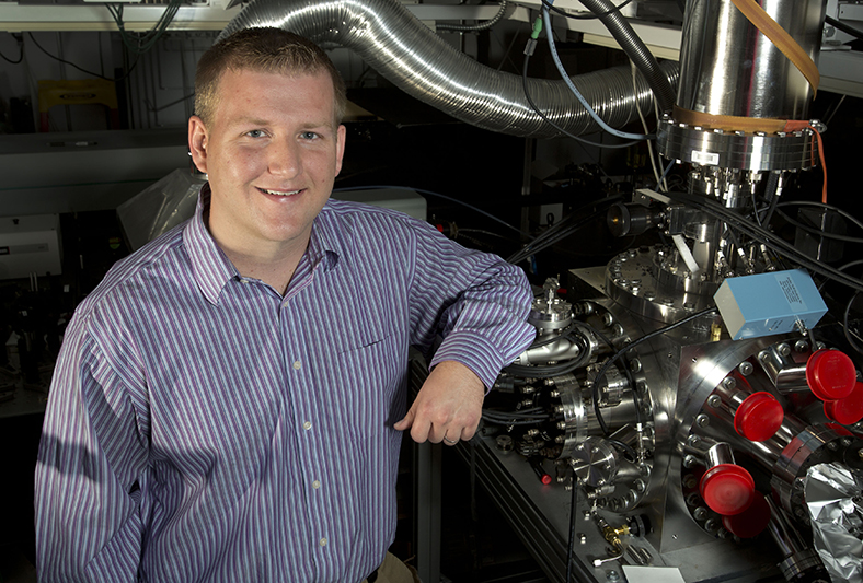 CRF optical diagnostics researcher Christopher Kliewer has won a Department of Energy Early Career Research award that will fund the development of new tools for studying interfacial combustion interactions. These interactions are major sources of pollution and vehicle inefficiency. (Photo by Dino Vournas)