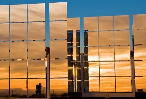 Image of large solar mirror at the National Solar Thermal test Facility in Albuquerque, NM
