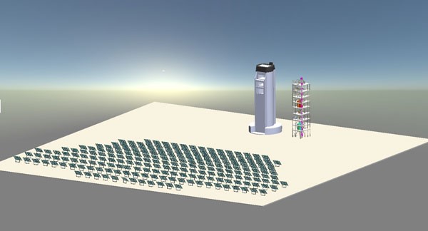 Proposed G3P3-USA system at the National Solar Thermal Test Facility. (Illustration by Cliff Ho and Kevin Albrecht)