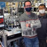 From left, Malik Tahiyat, from University of South Carolina, and Sandia scientists Dirk van den Bekerom, Erxiong Huang, and Jonathan Frank are all performing experiments in the Plasma Research Facility. Photo by Angie Zhang