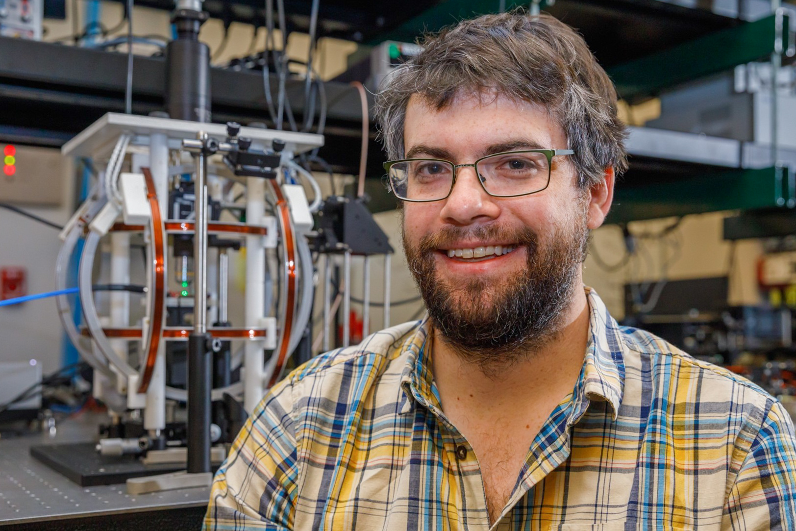Sandia National Laboratories’ Andy Mounce makes microscopic sensors to try to understand quantum materials at the Center for Integrated Nanotechnologies. He is one of four employees to earn DOE’s Early Career Research Award. (Photo by Bret Latter