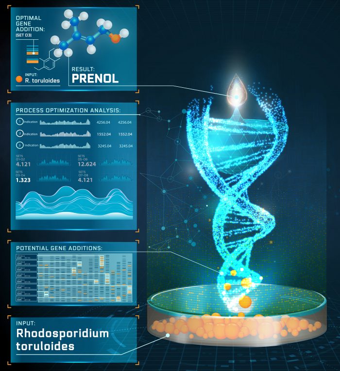 An illustration of the retrosynthetic analysis conducted by Sandia’s RetSynth software. Using a novel algorithm, the software identifies the biological or chemical reactions needed to create a desired biological product or compound.