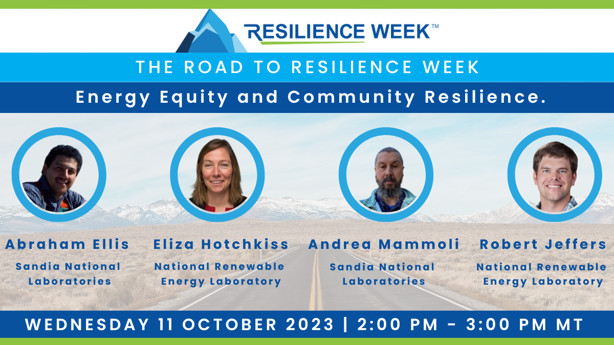 a banner showing the listed speakers for the webinar, "On the Road to Resilience"