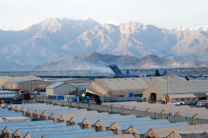 A view of Bagram Airfield, Afghanistan from the Air Traffic Control Tower's catwalk after a recent rainstorm. (photo by Staff Sgt. Craig Seals)